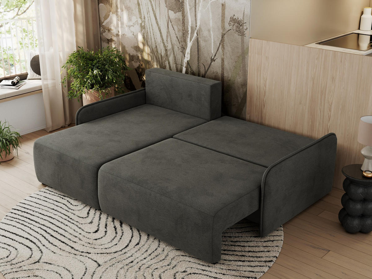 ECKSCHLAFSOFA ARPA L Dunkelgrau Velvet - links - Dunkelgrau/Schwarz, Kunststoff/Textil (198/150cm) - MKS