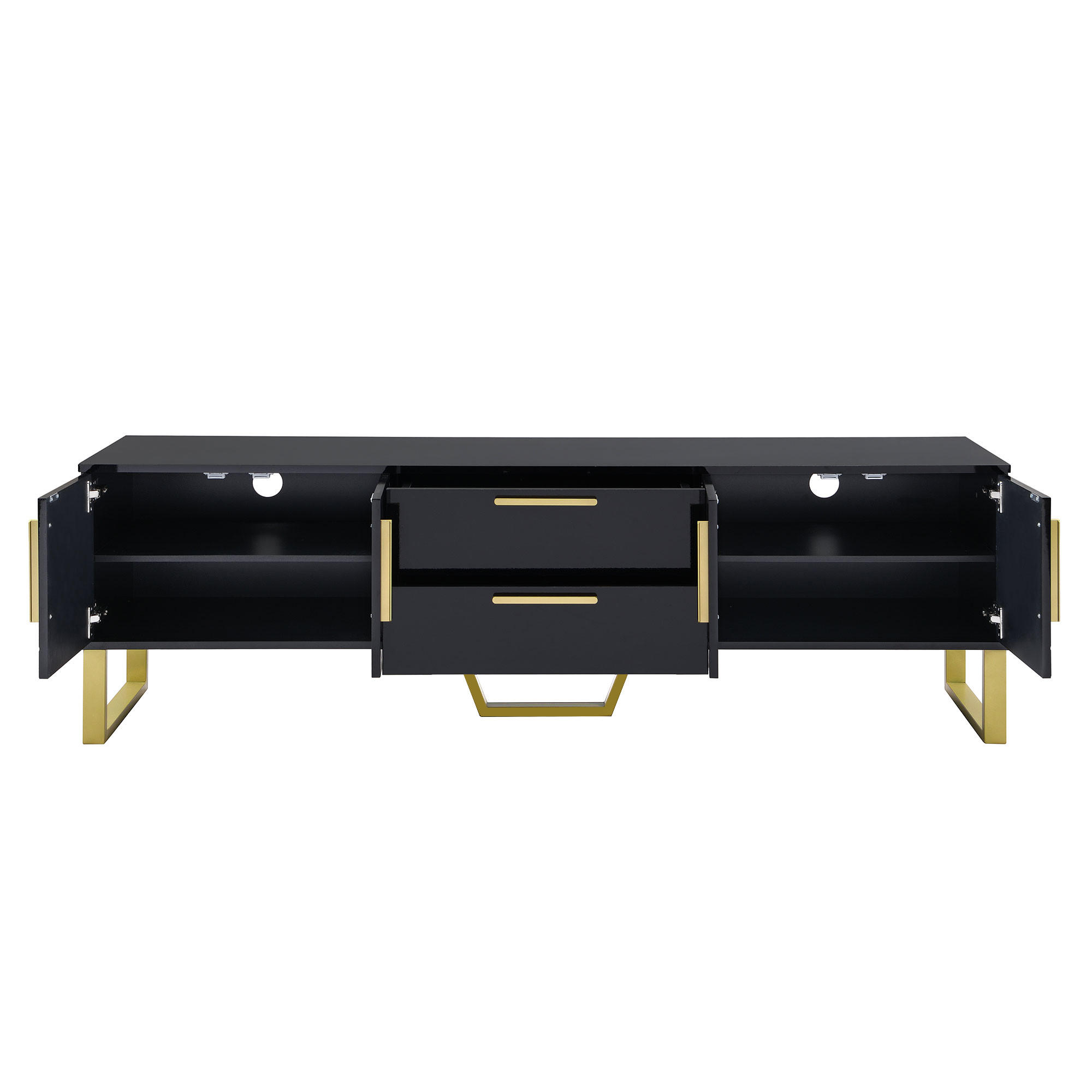 TV-ELEMENT 170/40/53.5 cm Schwarz mit 2 Schubladen, goldene Griffe und Füße - Schwarz, Holz (170/53.5/40cm) - Oxeza