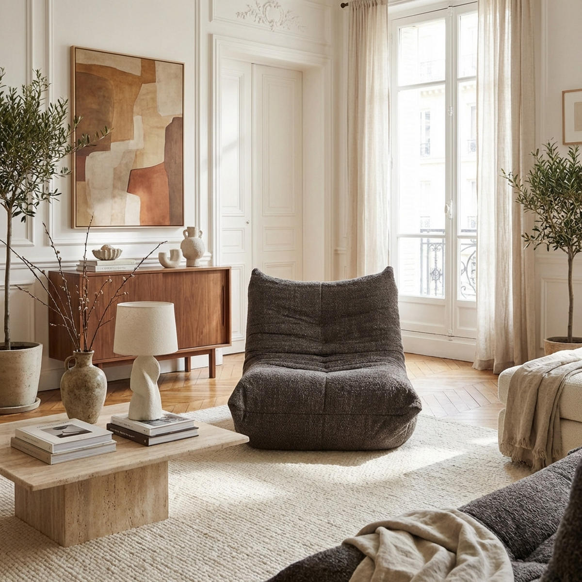 SITZSACK Ergonomischer aus Chenille & Memory-Schaum, Montagefrei - Grau, Textil (94/71/101cm) - Urban Meuble