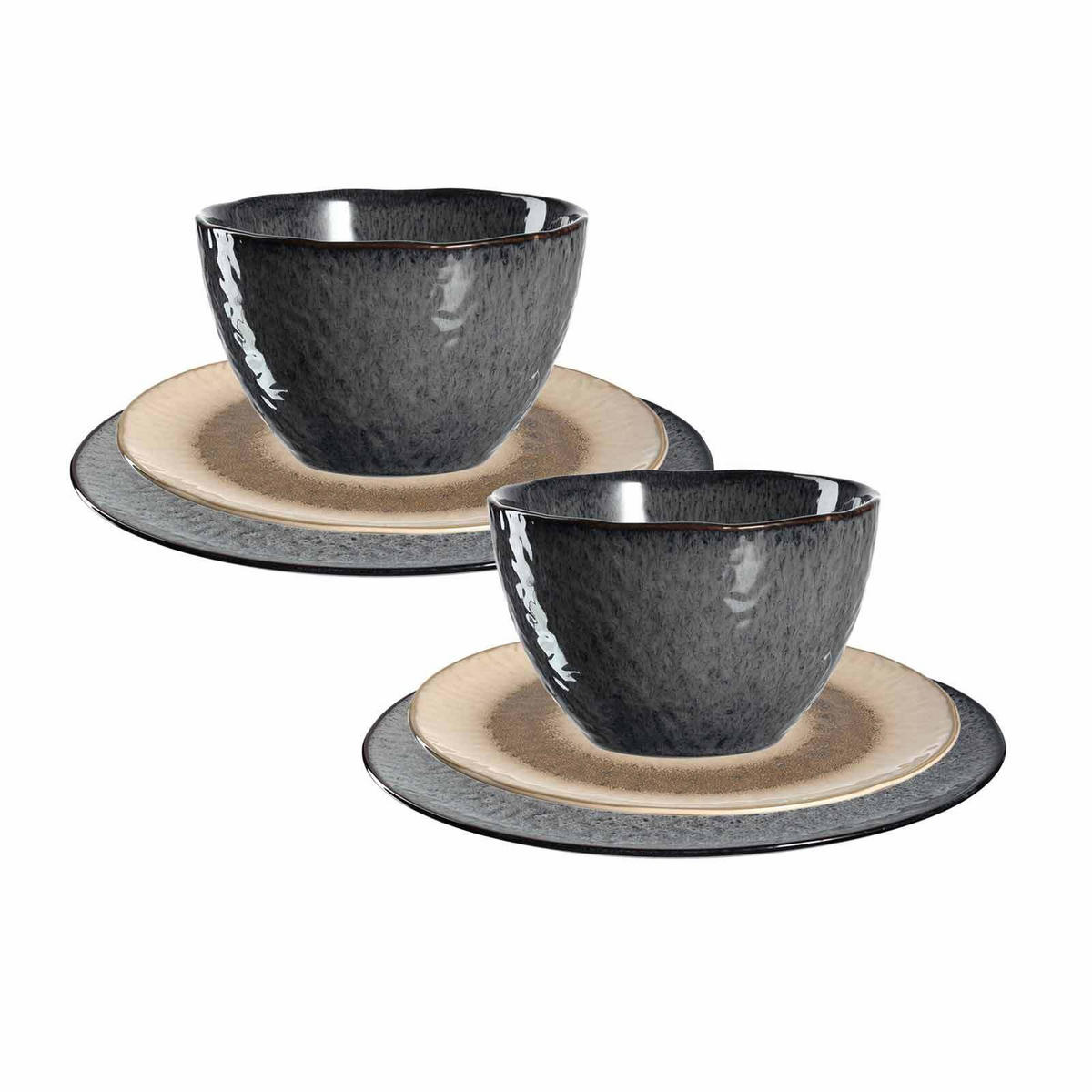 GESCHIRRSET Matera anthrazit-beige 6er Set - Anthrazit/Beige, Keramik (1/1/1cm) - Leonardo Living