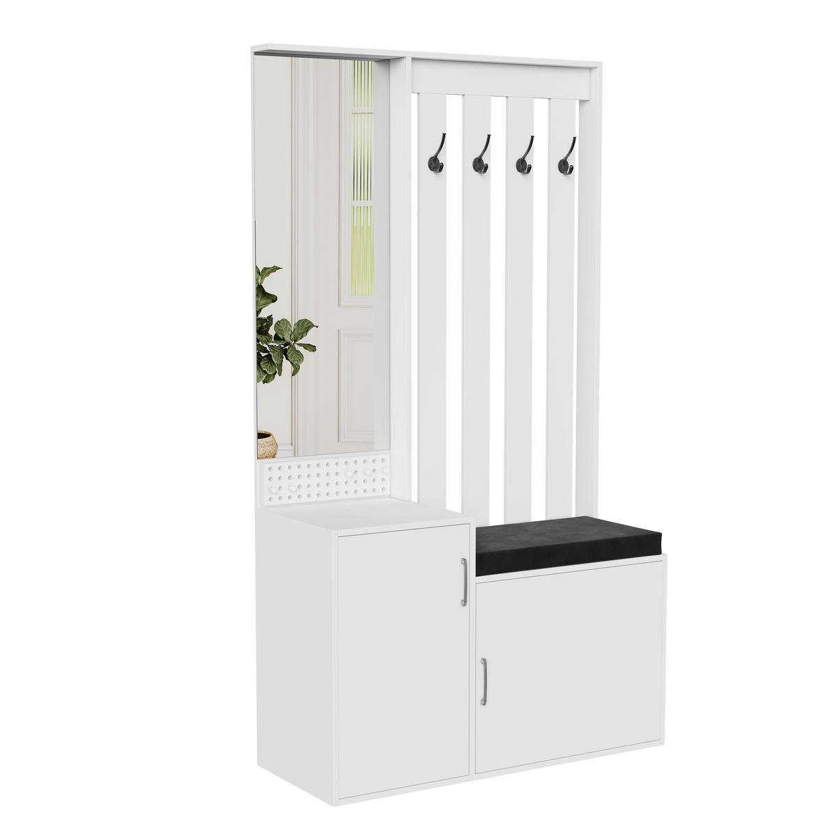 GARDEROBEN-SET WEISS mit Spiegel und Schuhbank, Schublade 100x40x180 cm - Weiß, Holz (100/180/40cm) - EuroLiving