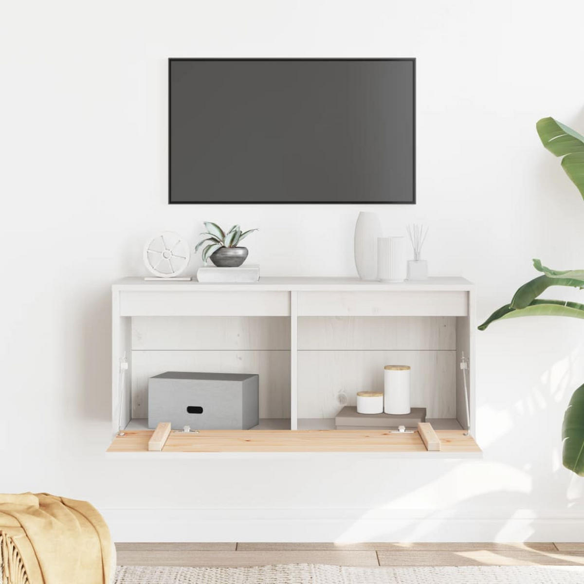 WANDSCHRANK Weiß 80/30/35 Cm Massivholz Kiefer - Weiß, Holz (80/35/30cm) - vidaXL