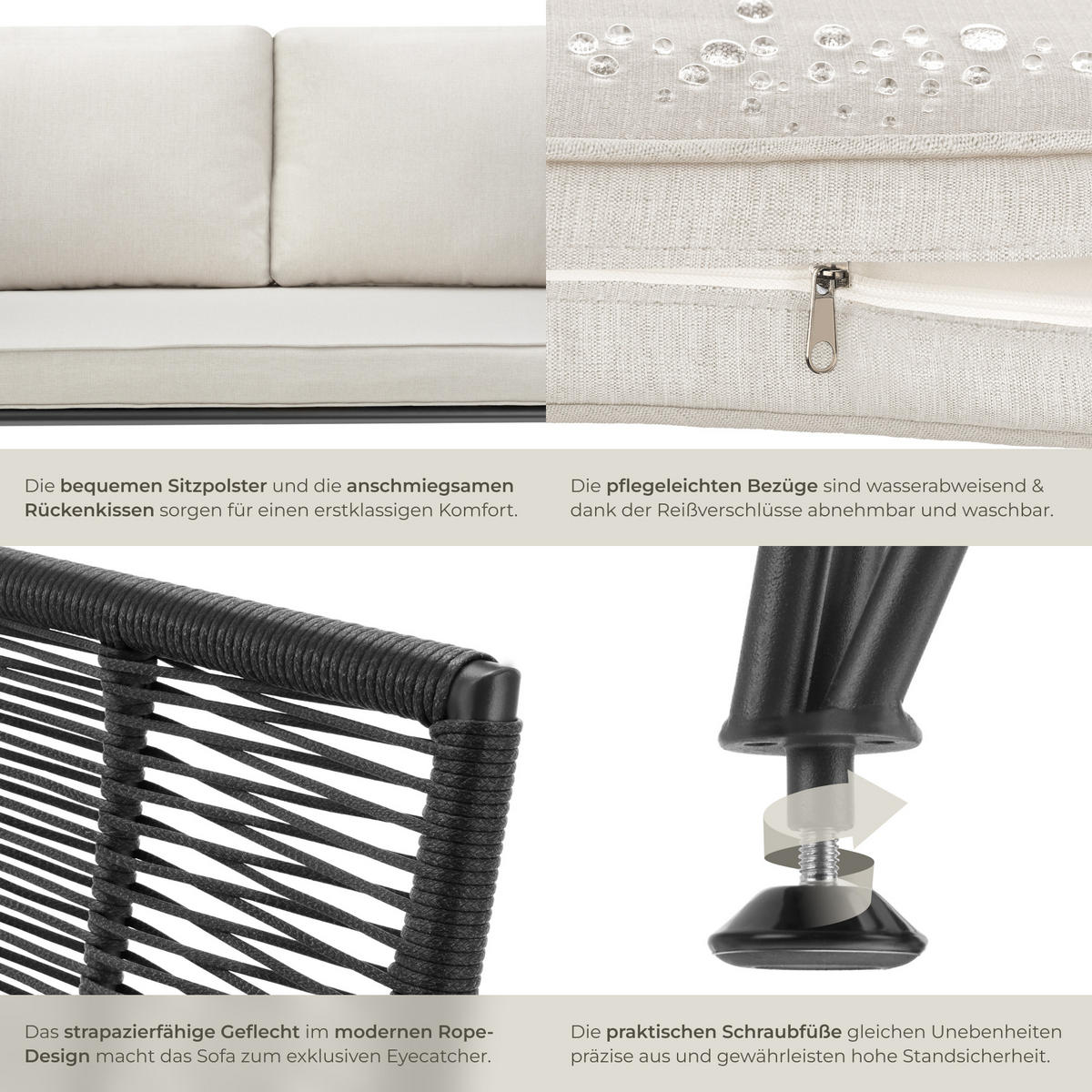 GARTEN-LOUNGESET Sundo,höhenverstellbare Füße,anthrazit - Anthrazit, Kunststoff/Textil - tectake