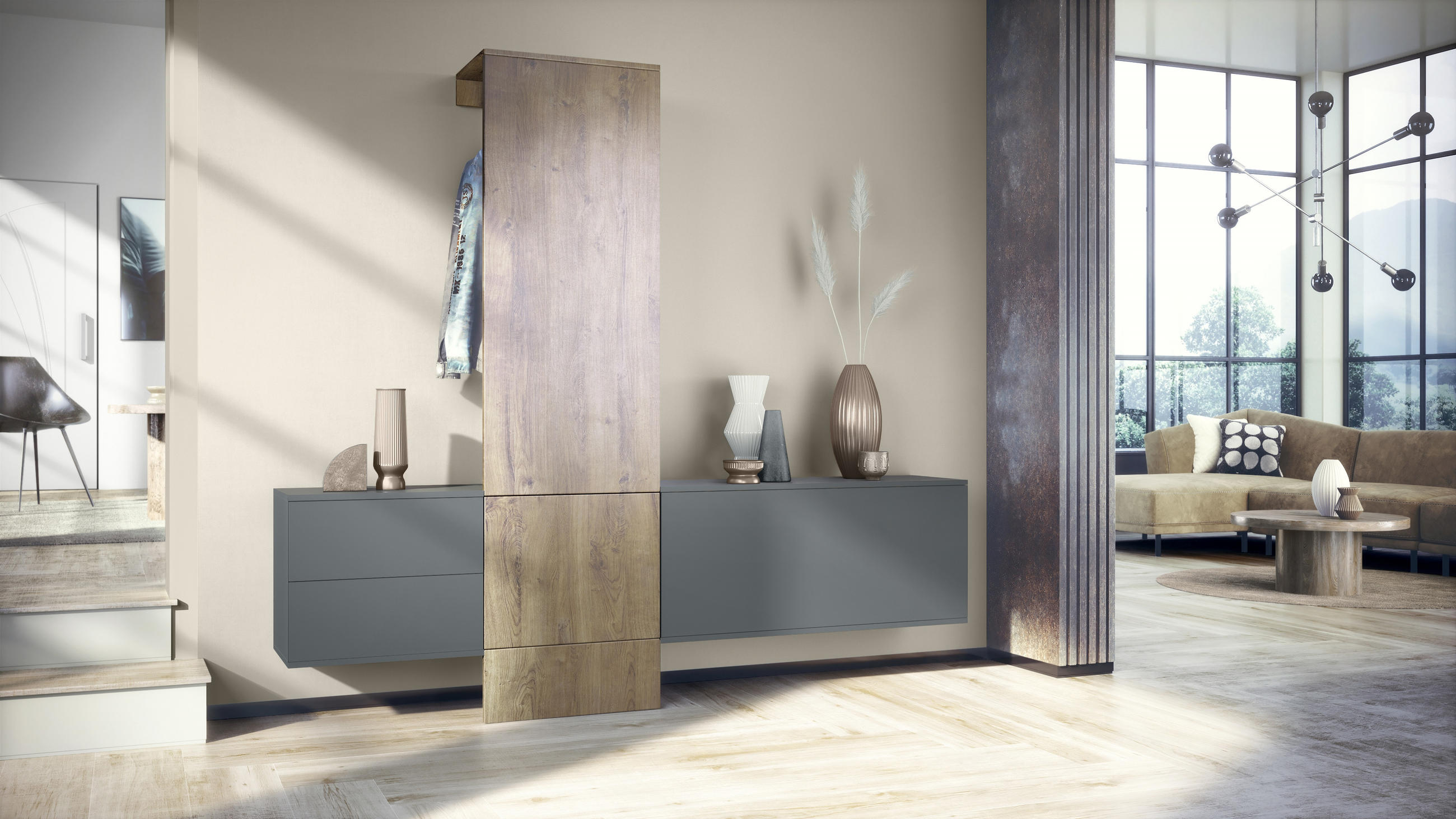 GARDEROBE Carlton Paneel in Eiche Ribbeck - Alteiche, Holzwerkstoff (209/193/35cm) - Vladon