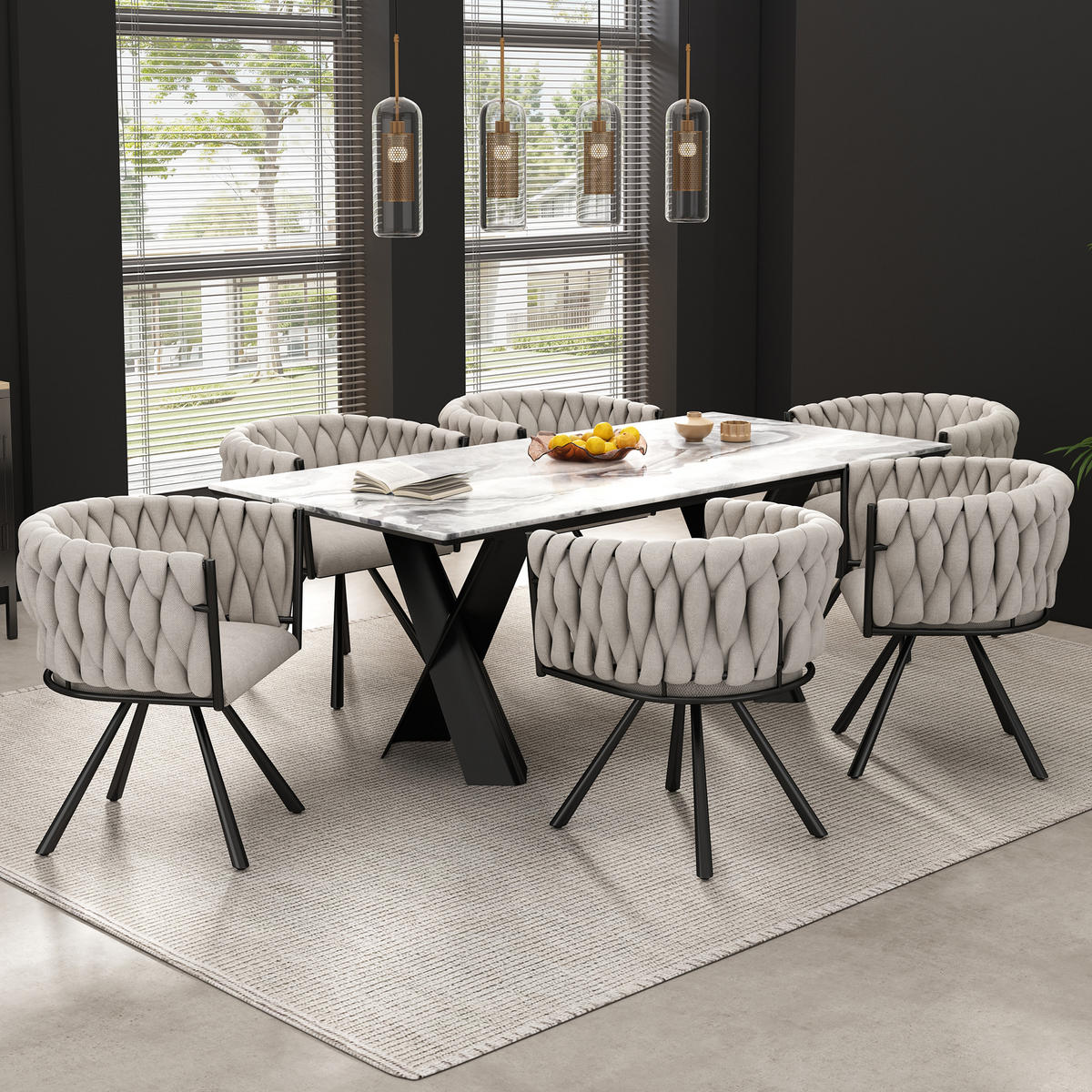 ESSZIMMERSTUHL 2er Set Leinen Drehstuhl Beige Schwarz Metall - Multicolor, Naturmaterialien (53.5/72/60cm) - FLIEKS