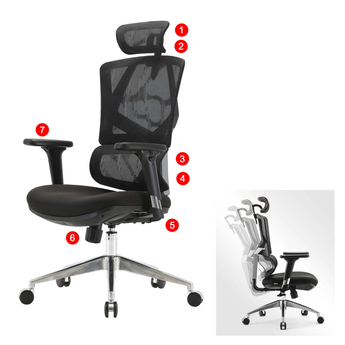 BÜROSTUHL Schwarz - Schwarz, Textil (66/136/95cm) - SIHOO