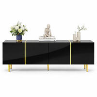 TV-LOWBOARD aus MDF 170x35x46 cm Schwarz Hochglanz mit 4 Türen, Goldakzenten und Soft-Close - Schwarz, Holzwerkstoff (170/46/35cm) - IVMEU