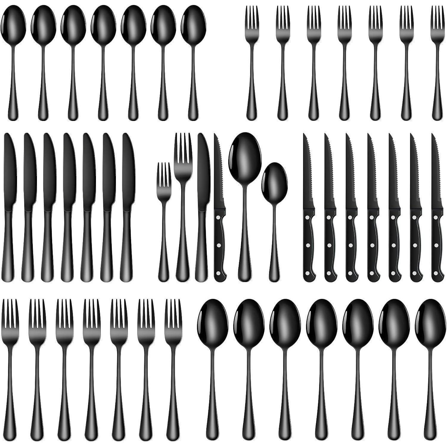 BESTECKSET 48-teilig Edelstahl Schwarz 8 Personen - Schwarz, Metall
