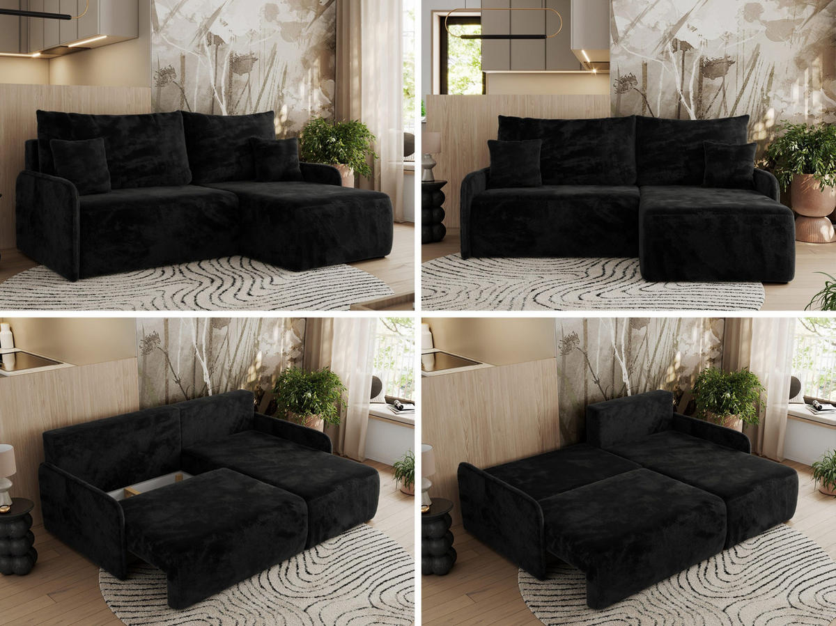 ECKSCHLAFSOFA ARPA L Schwarz Plüsch - rechts - Schwarz, Kunststoff/Textil (150/198cm) - MKS
