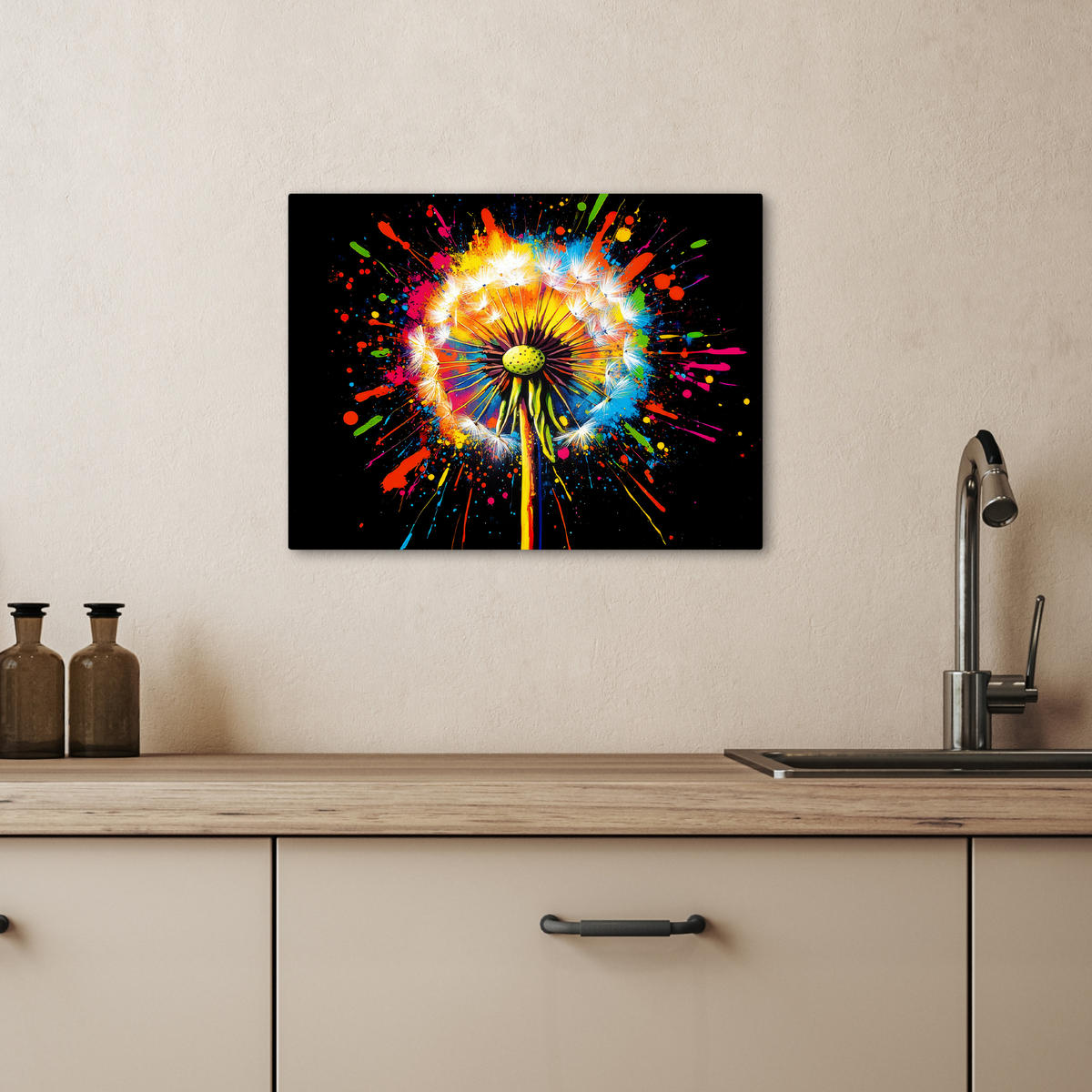 LEINWANDBILD Löwenzahn - Graffiti - Farbenfroh - Blumen - Natur 40x30 cm - Multicolor, Textil (40/30cm) - MuchoWow