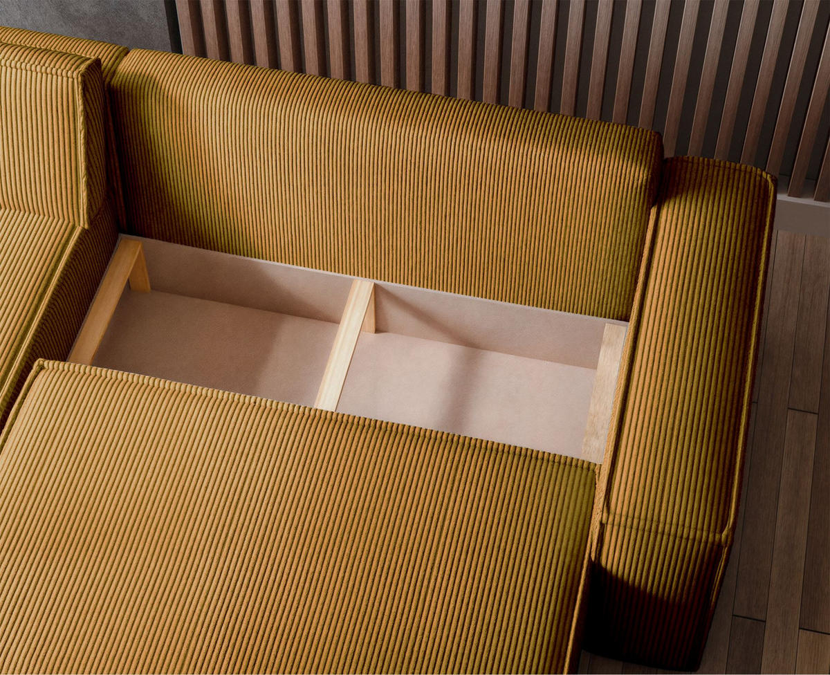 ECKSOFA Scarlo Senfgelb Cordbezug - Gelb/Schwarz, Kunststoff/Textil (244/145cm) - Selsey