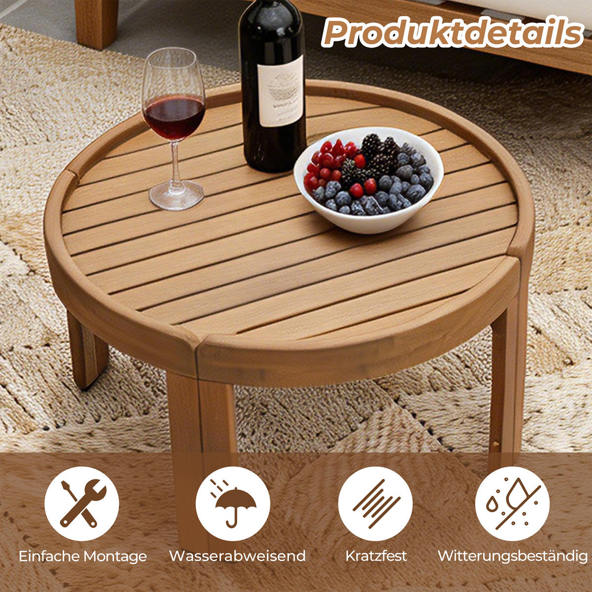 OUTDOOR Couchtisch | Ø70 x H40 cm - Braun, Holz (70/70/40cm) - Hometopia