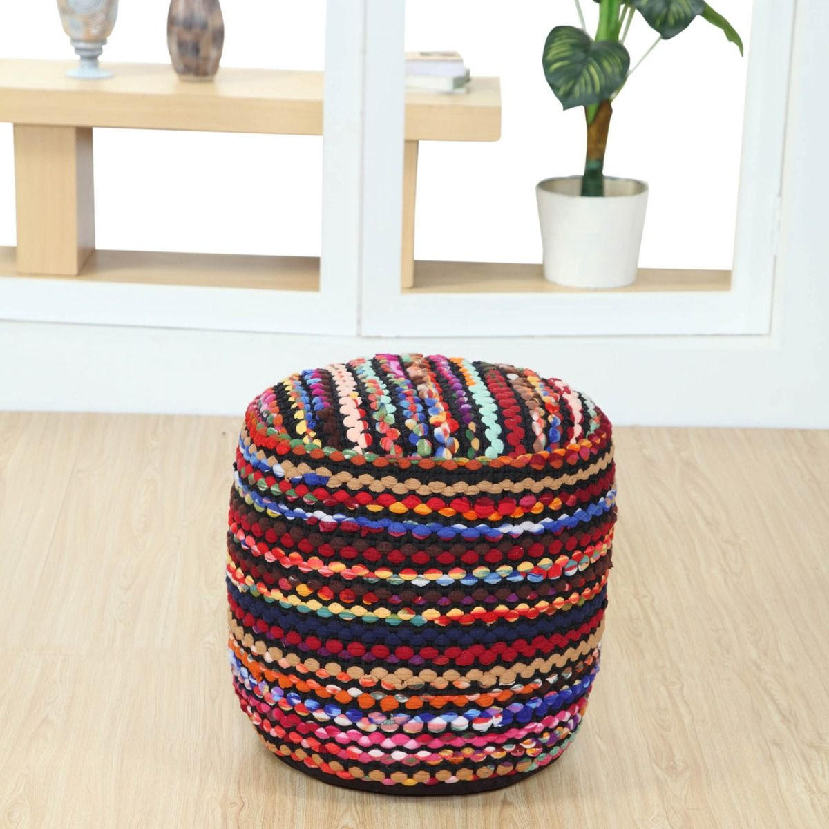 Thumbnail - Homescapes Sitzpouf, Mehrfarbig, Textil, Gestreift, Rund, 45x40x45 cm, Wohnzimmer, Hocker, Poufs