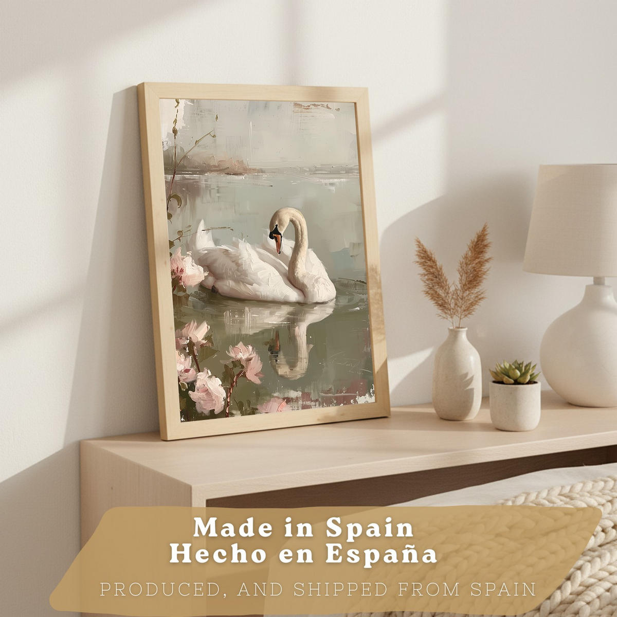 POSTER 3er Bilder-Set Wandbilder Ölmalerei modern Wohnzimmer Deko, Schlafzimmer, Küche, Badezimmer Leichter Holzrahmen A4 - Beige, Papier (29.7/1/21cm) - Nacnic