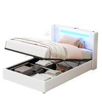 POLSTERBETT 90/200 cm mit LED-Lichtleiste und Bluetooth-Player - Weiß, Kunststoff (90/200cm) - OKWISH