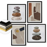 WANDBILDER 4er-Set - 50x50 cm & 40x60 cm Schwarzer Rahmen - Abstrakte Boho-Formen - Schwarz, Kunststoff (50/50cm) - ArtPrintCave