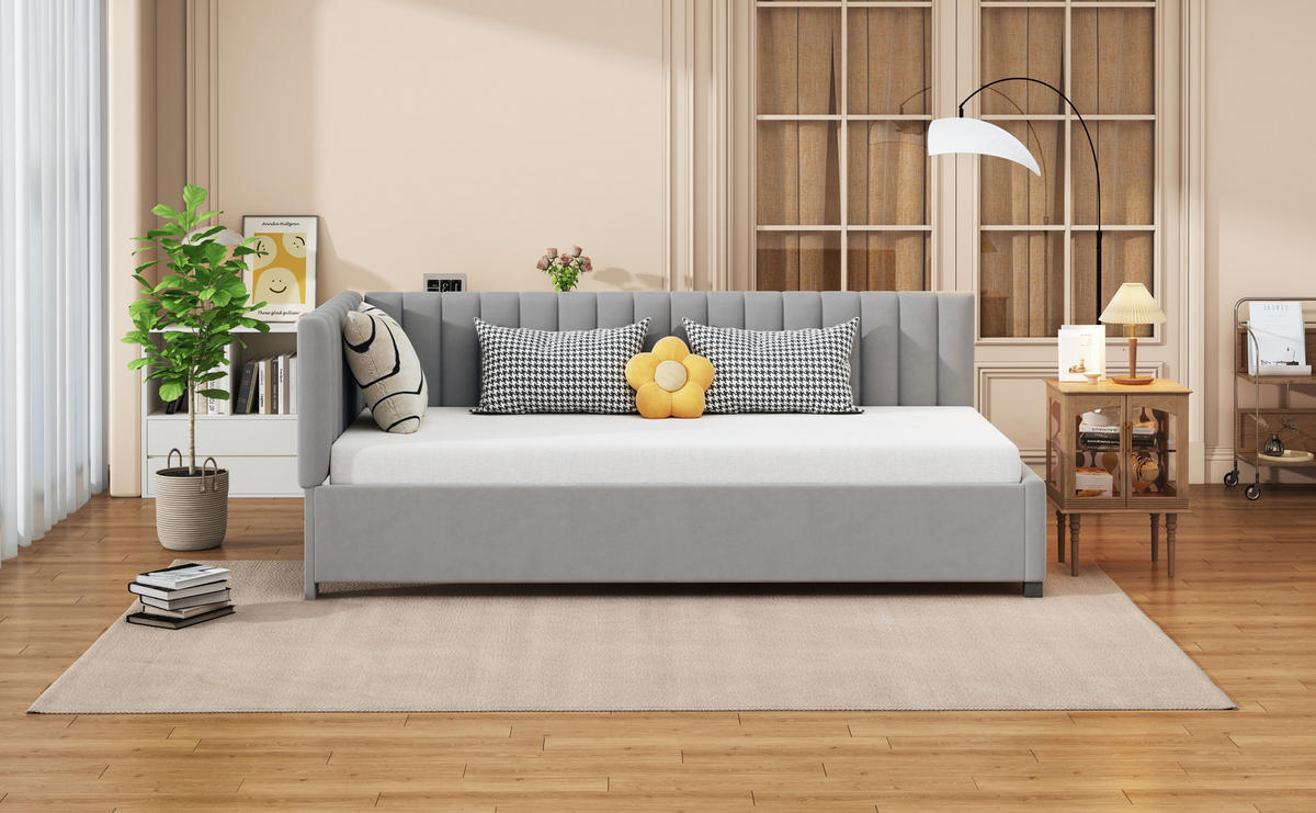 POLSTERBETT 90x200 cm Samt grau - Grau, Textil (90/200cm) - Fortuna Lai