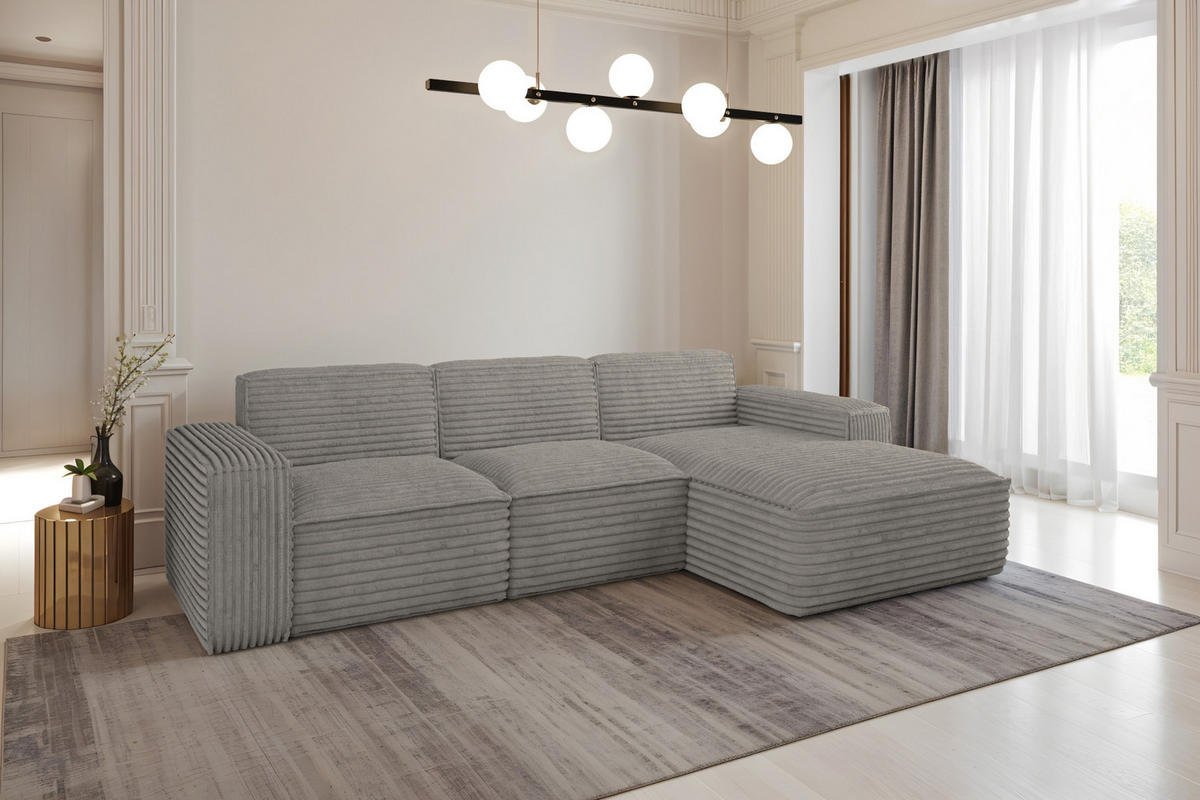 ECKSOFA L-Form Siena Stoff Velo Grau Rechts - Grau, Holz/Kunststoff (266/165cm) - Kaiser Möbel