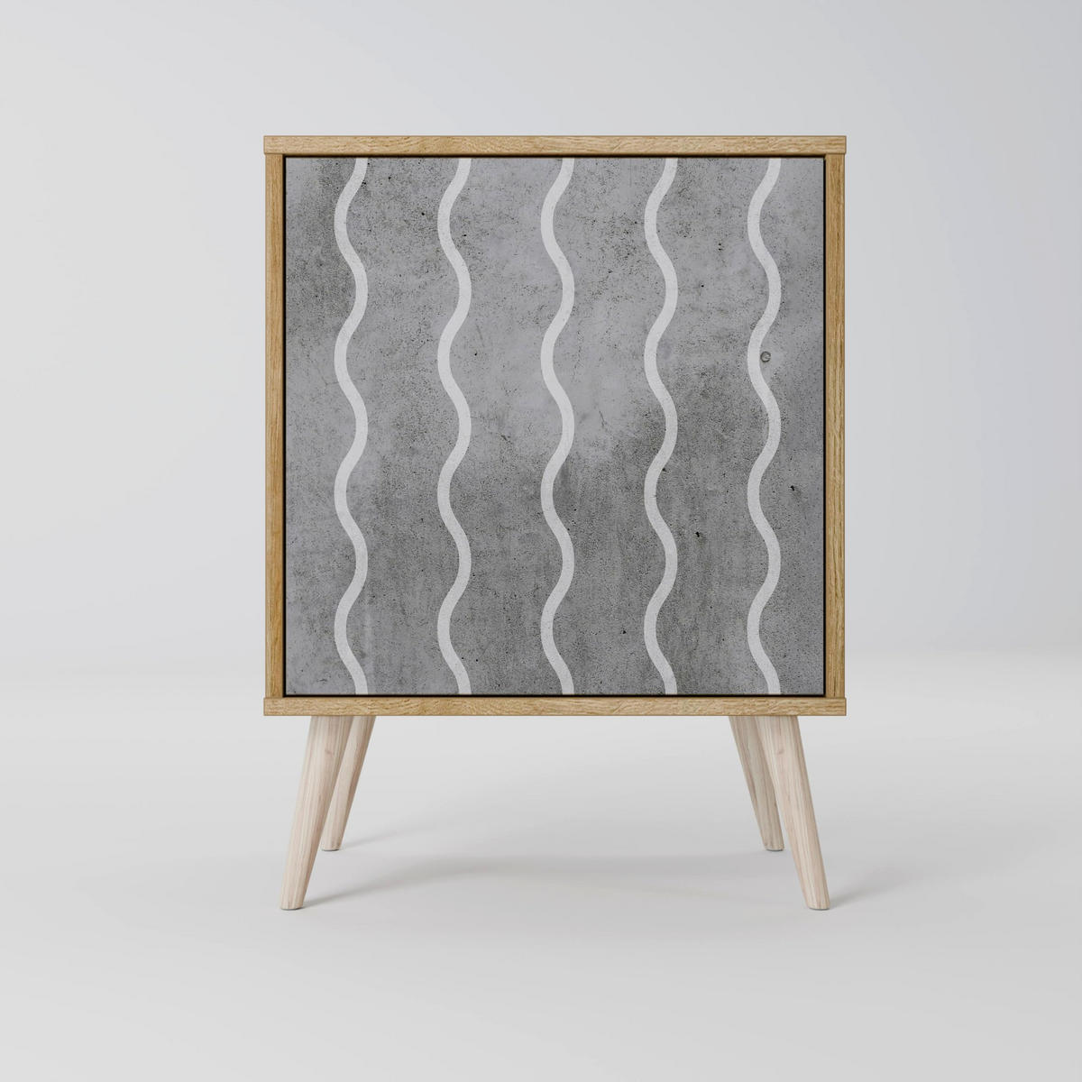 SIDEBOARD WAVES OF CONCRETE, Grau, 57,5x42x70,5 cm, Schwarze Metall-Sternfüße - Multicolor/Schwarz, Holzwerkstoff/Metall (57.5/70.5/42cm) - SpaceRebels