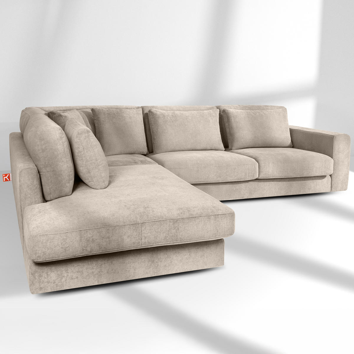 ECKSOFA links VERUS - Creme, Holz/Holzwerkstoff (297/248cm) - KONSIMO®