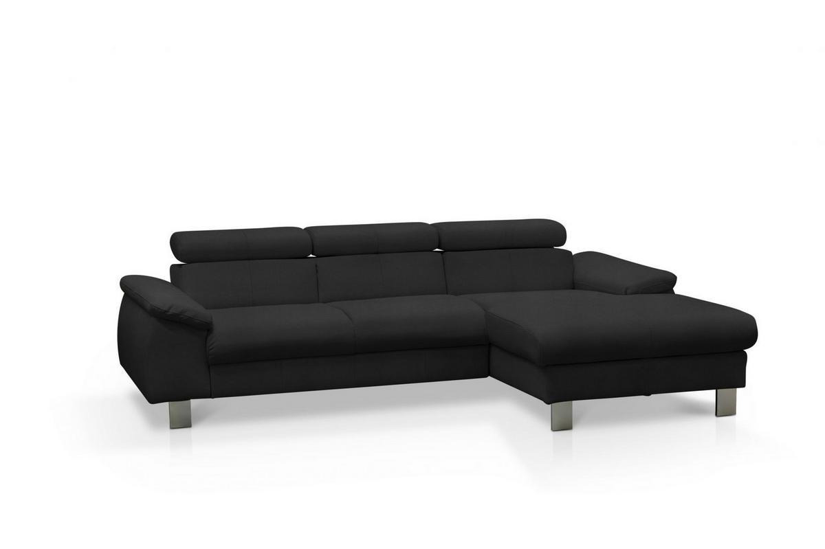 ECKSCHLAFSOFA mit Echtlederbezug, Schlaffunktion & Bettkasten - Chromfarben/Schwarz, Leder/Holz (166/244cm) - Cotta
