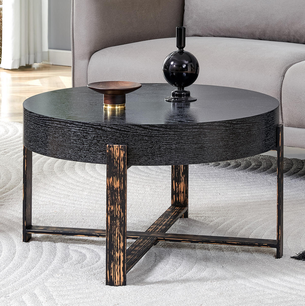 BEISTELLTISCH 68/39 cm Schwarz aus MDF und Metall mit Kreuzfuß - Schwarz, Holzwerkstoff (68/68/39cm) - OKMYHOME