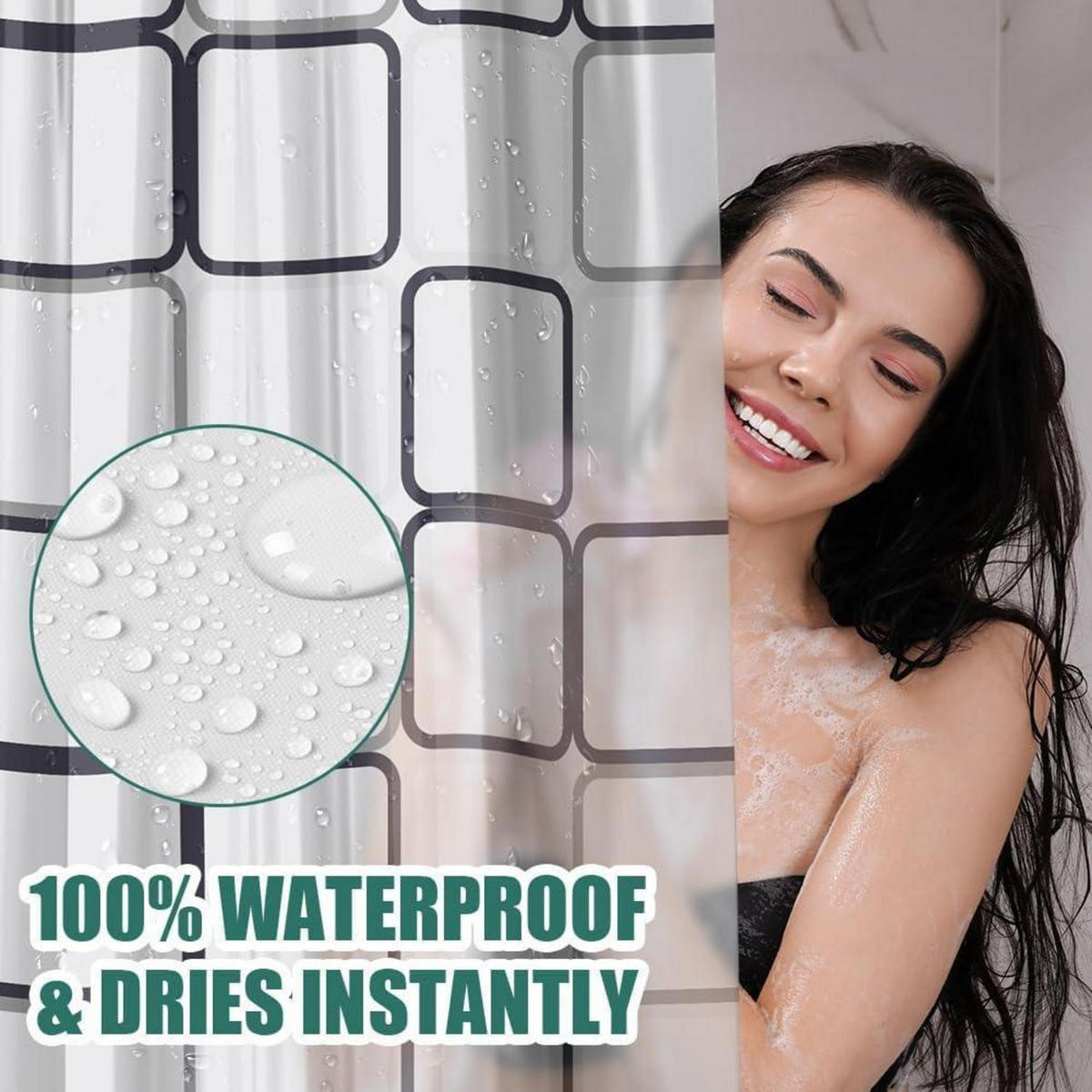 DUSCHVORHANG 180 x 180 cm PEVA wasserdicht 12 Ringe Set - Multicolor, Kunststoff (180/180cm)