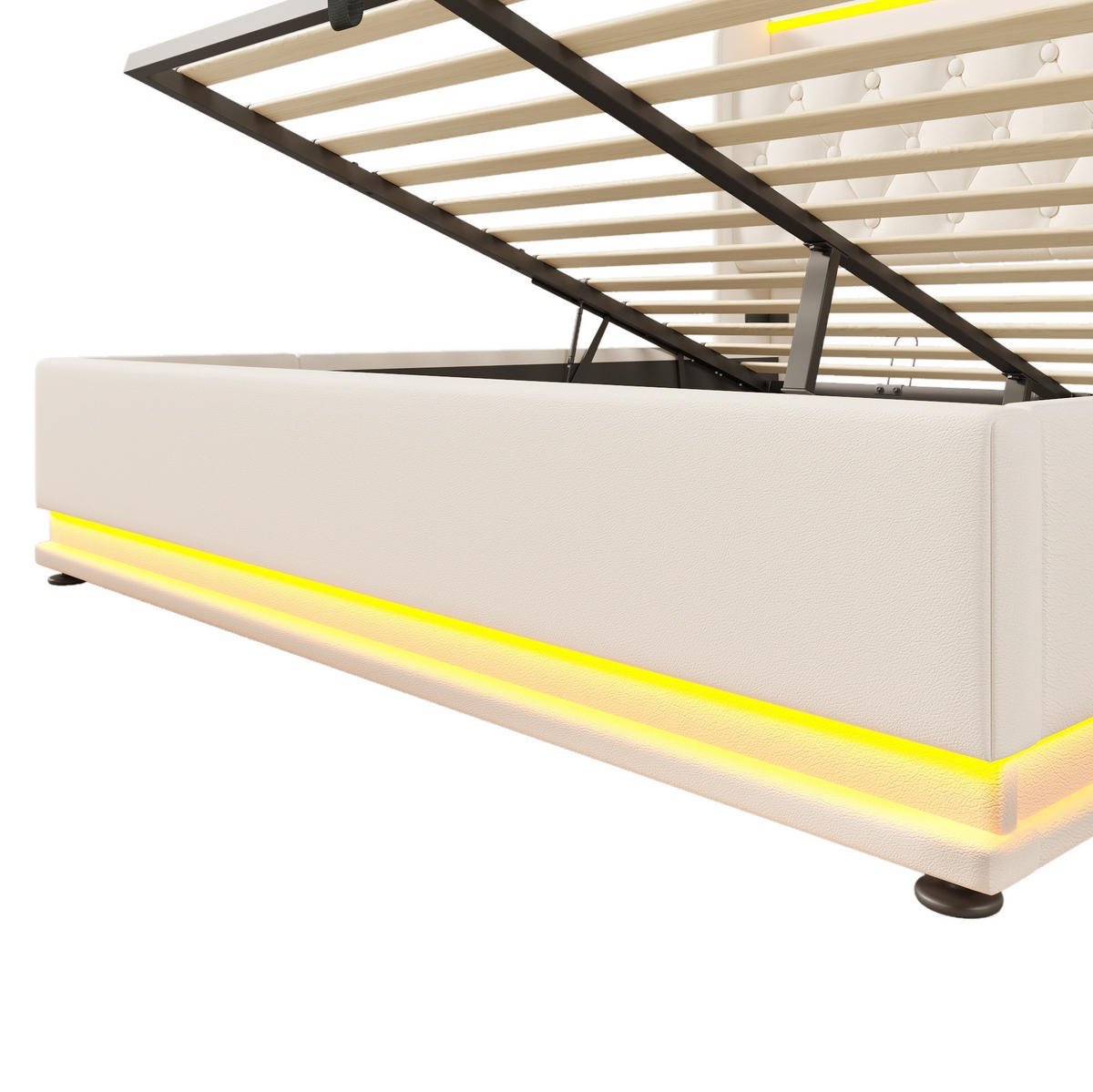 POLSTERBETT 160/200 cm Weiß aus PU mit LED und Stauraum - Weiß, Kunststoff (160/200cm) - OKMYHOME