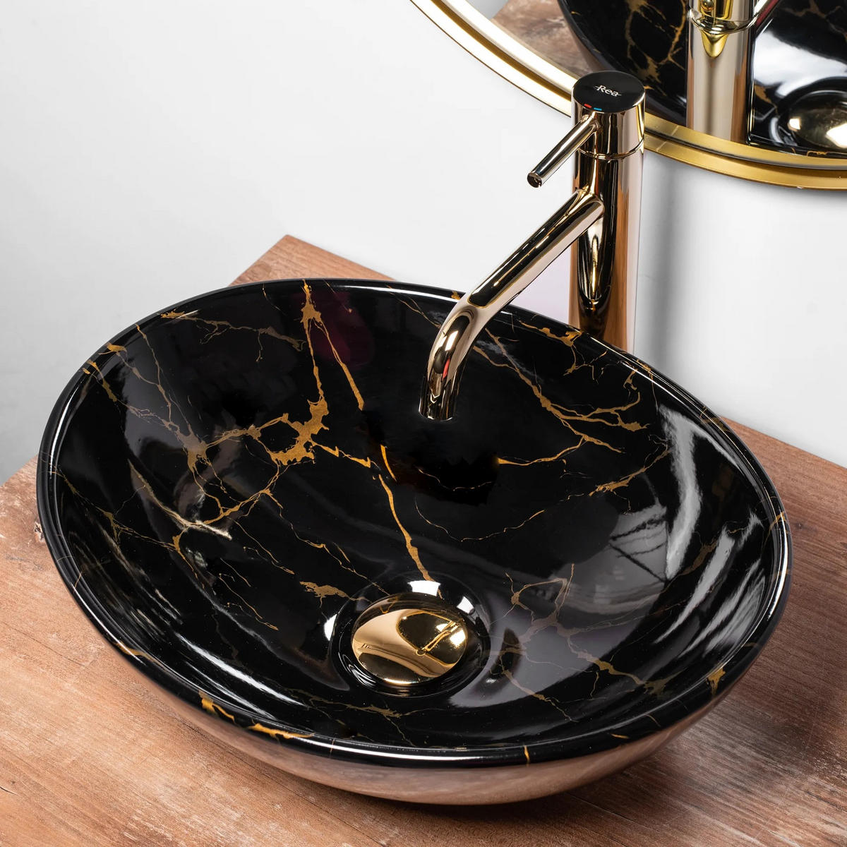 AUFSATZWASCHBECKEN Rea Sofia Black Marble - Schwarz, Keramik (34.5/15/41cm) - REA