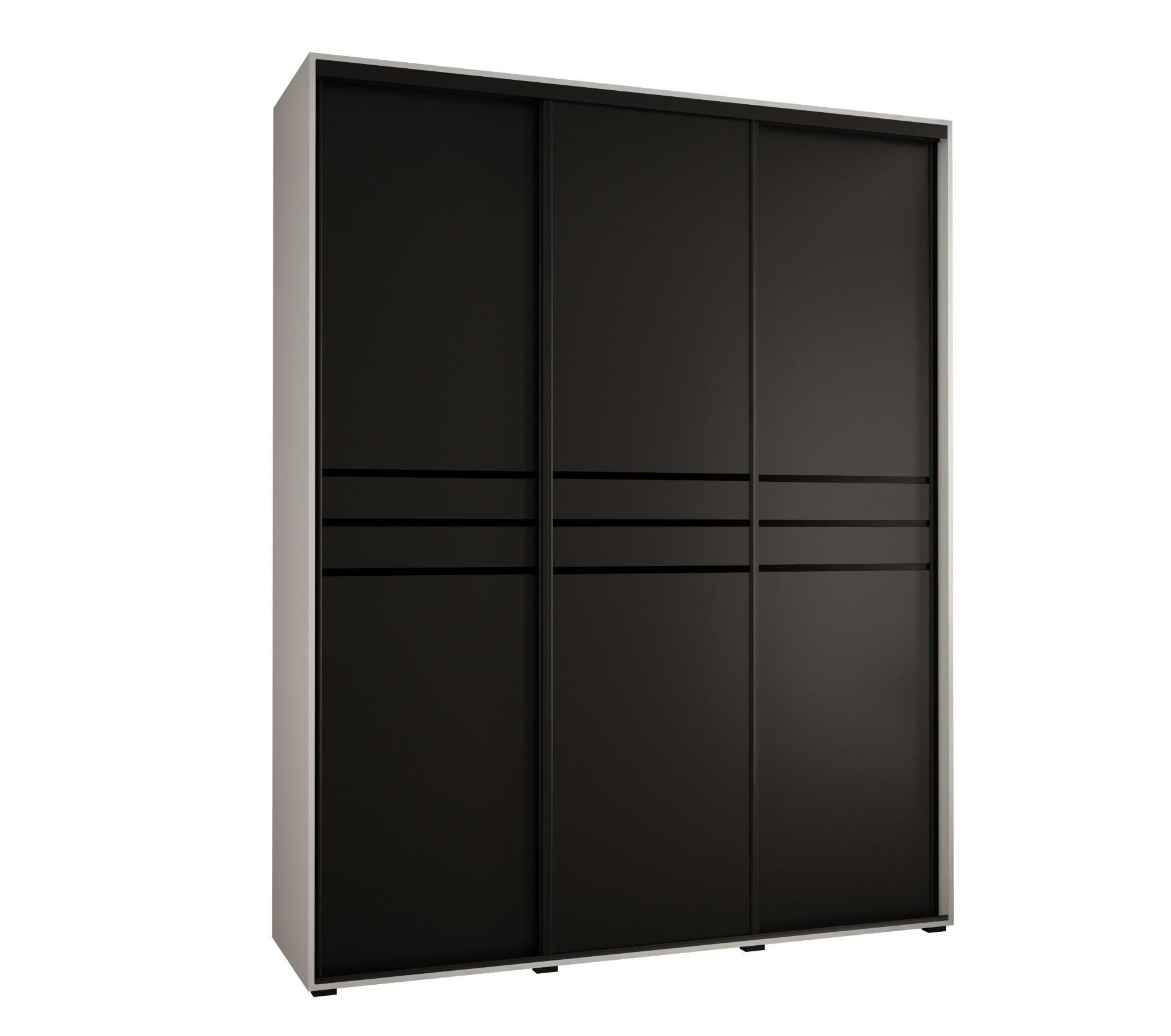 Abiks Möbel Schwebetürenschrank Weiß, Schwarz, Schwarz 200x235x45 cm