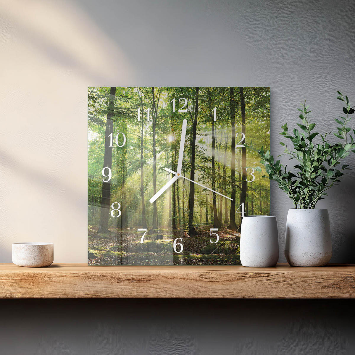 WANDUHR 30x30 cm - Waldnatur - Grün, Glas (30/30/0.4cm) - TULUP