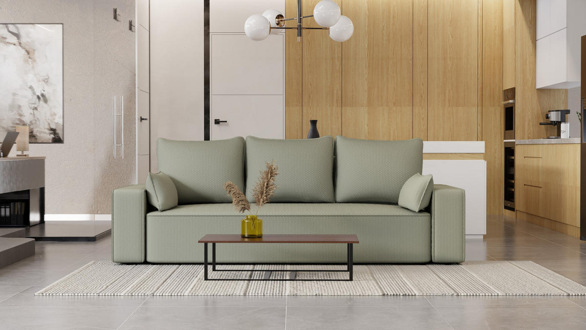 SOFA Vens mit Bettkasten und Schlaffunktion, Cordstoff - Hellgrau, Holzwerkstoff (242/85/95cm)