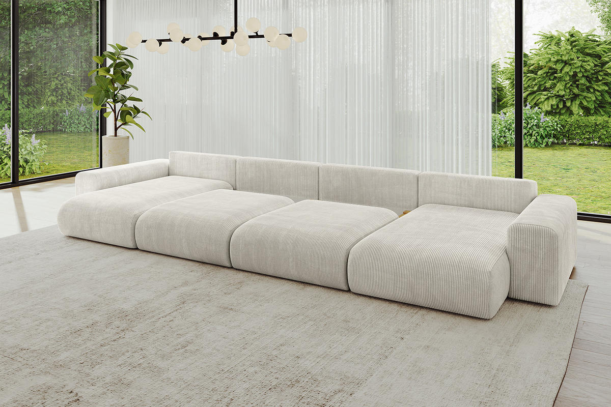 WOHNLANDSCHAFT mit Schlaffunktion ESKAR-U2-464x176x72cm Creme - Hellgrau/Creme, Holzwerkstoff/Kunststoff (176/72/464cm) - ALTDECOR