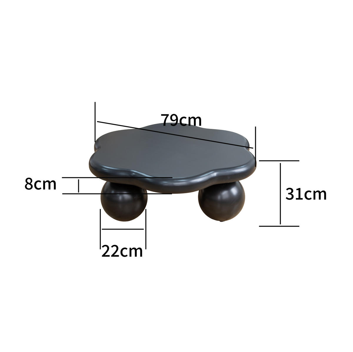 COUCHTISCH wolkenförmig Ø 80 cm MDF Schwarz - Schwarz, Kunststoff (79/79/31cm) - Meubliv
