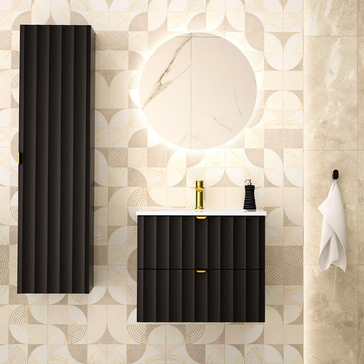 BADMÖBEL 60cm Lexa 2er-Set Schwarz - Schwarz, Holzwerkstoff (60/50/45.8cm) - Petits-meubles