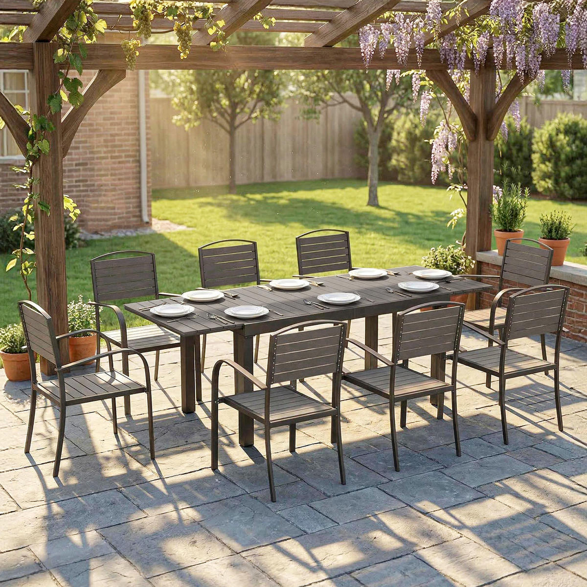 GARTENTISCHGRUPPE DE-18128 ausziehbar 150-225 cm, 8 Aluminium-Stühle Grau - Grau, Metall - ComfortXL
