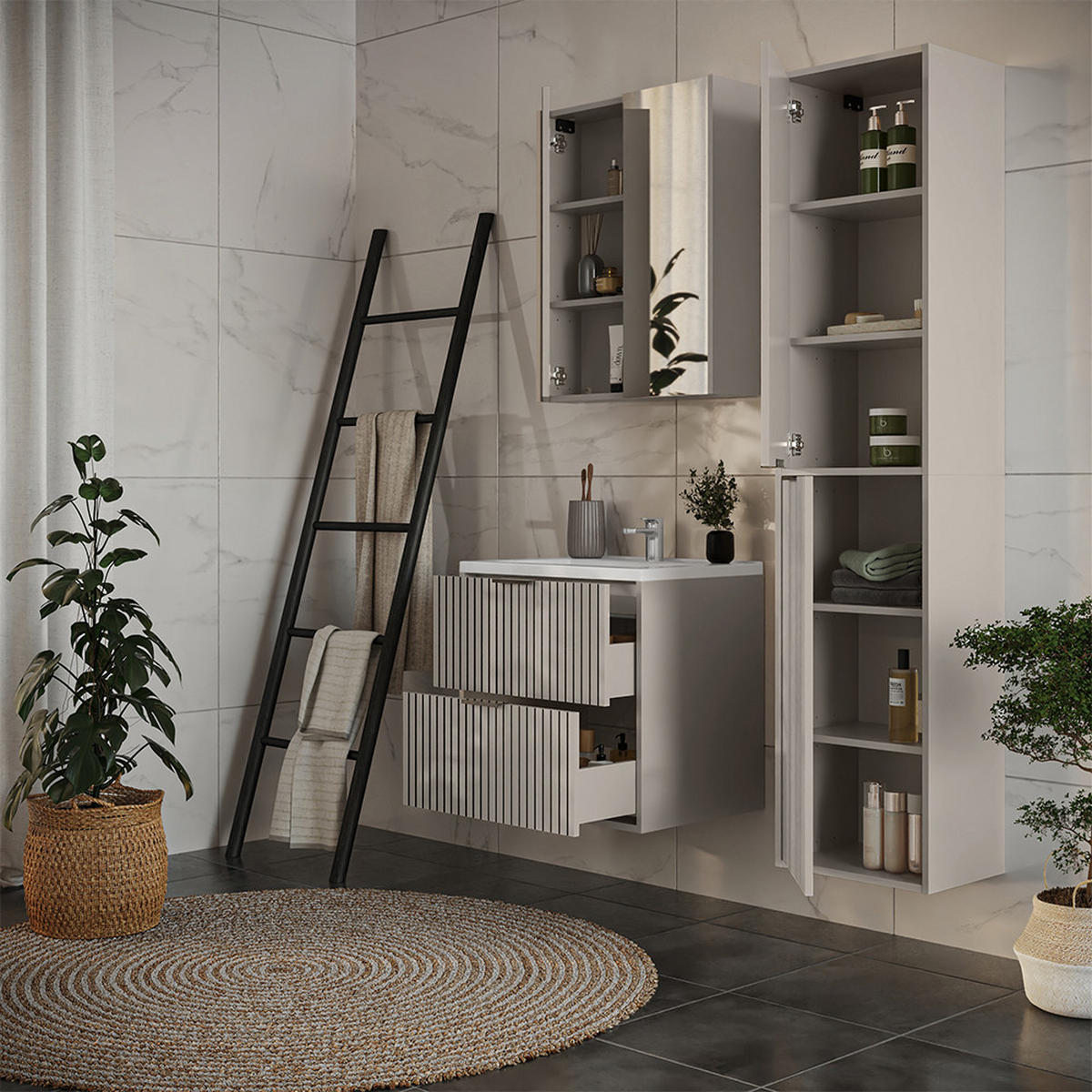 BADMÖBEL-SET Ruford Cashmere 4 Teile - Kaschmir, Holzwerkstoff (60/57/45cm) - Vicco