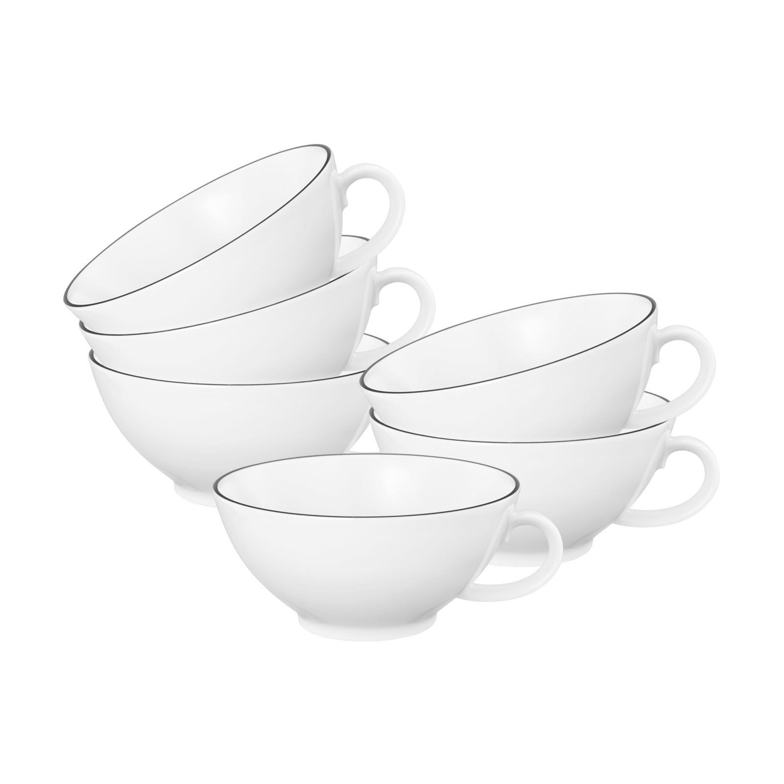 TEETASSEN Lido Black Line weiß 140 ml 6er Set - Weiß, Keramik (0.14L) - Seltmann Weiden