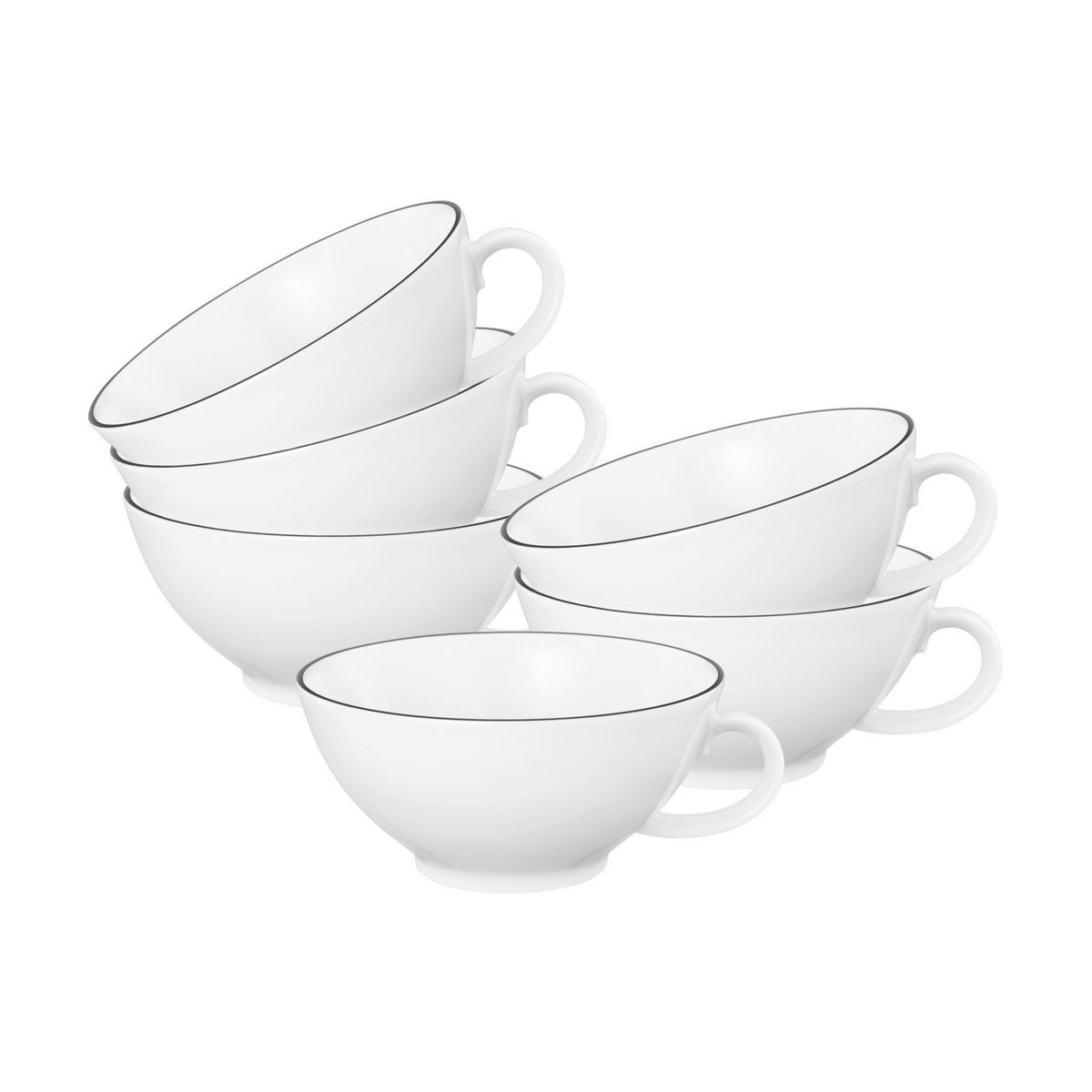 TEETASSEN Lido Black Line weiß 140 ml 6er Set - Weiß, Keramik (0.14L) - Seltmann Weiden