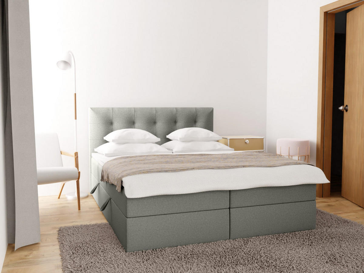 BOXBETT Doppelbett Kolumbo Grau 160x200 cm - Grau, Textil (160/200cm) - Fedve
