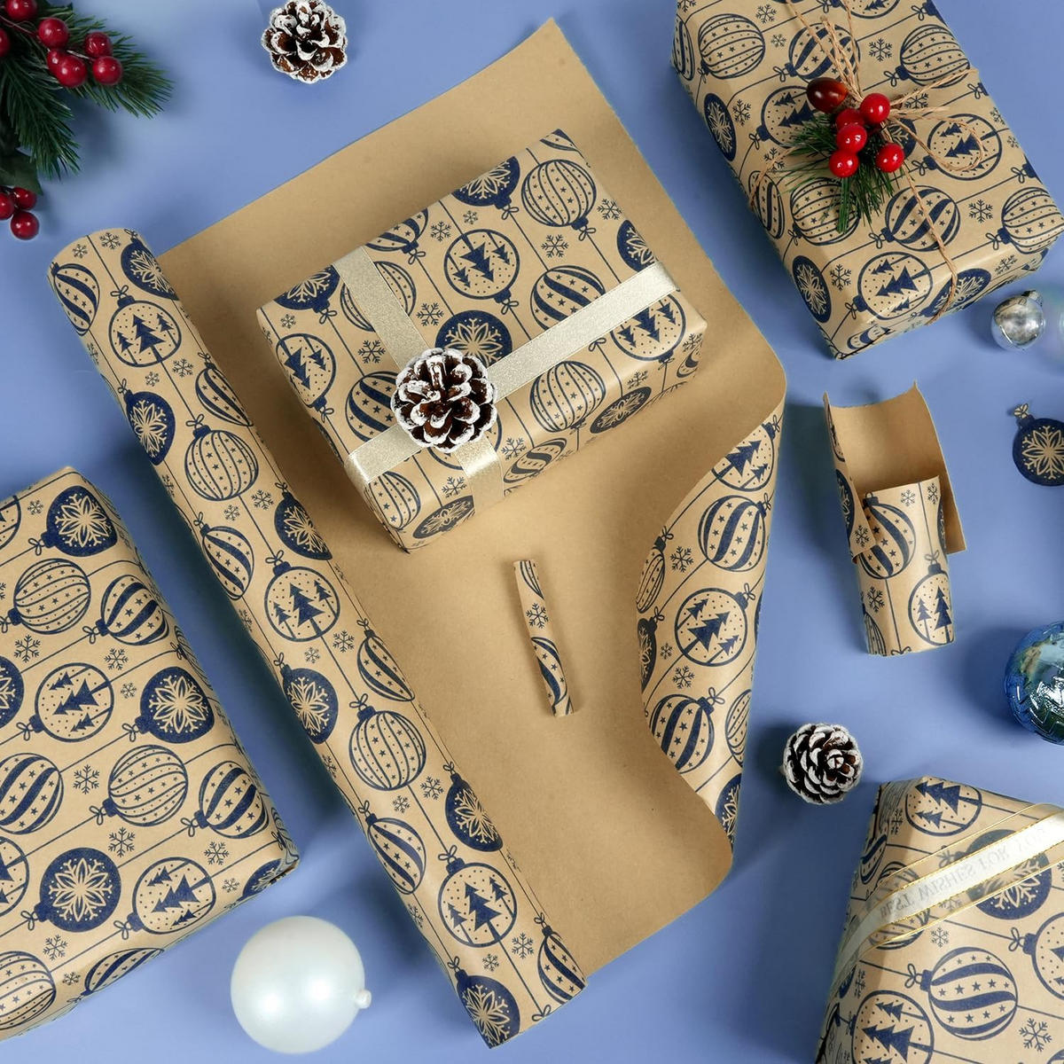 GESCHENKPAPIER – Weihnachts-Geschenkpapier – 43 x 300 cm – Braun - Braun, Papier (4/4/43cm)