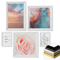 WANDBILDER 5er-Set - 50x50 cm & 20x30 cm & 40x60 cm Weißer Rahmen - Blumenfamilie minimalistisch - Weiß, Kunststoff (40/60cm) - ArtPrintCave
