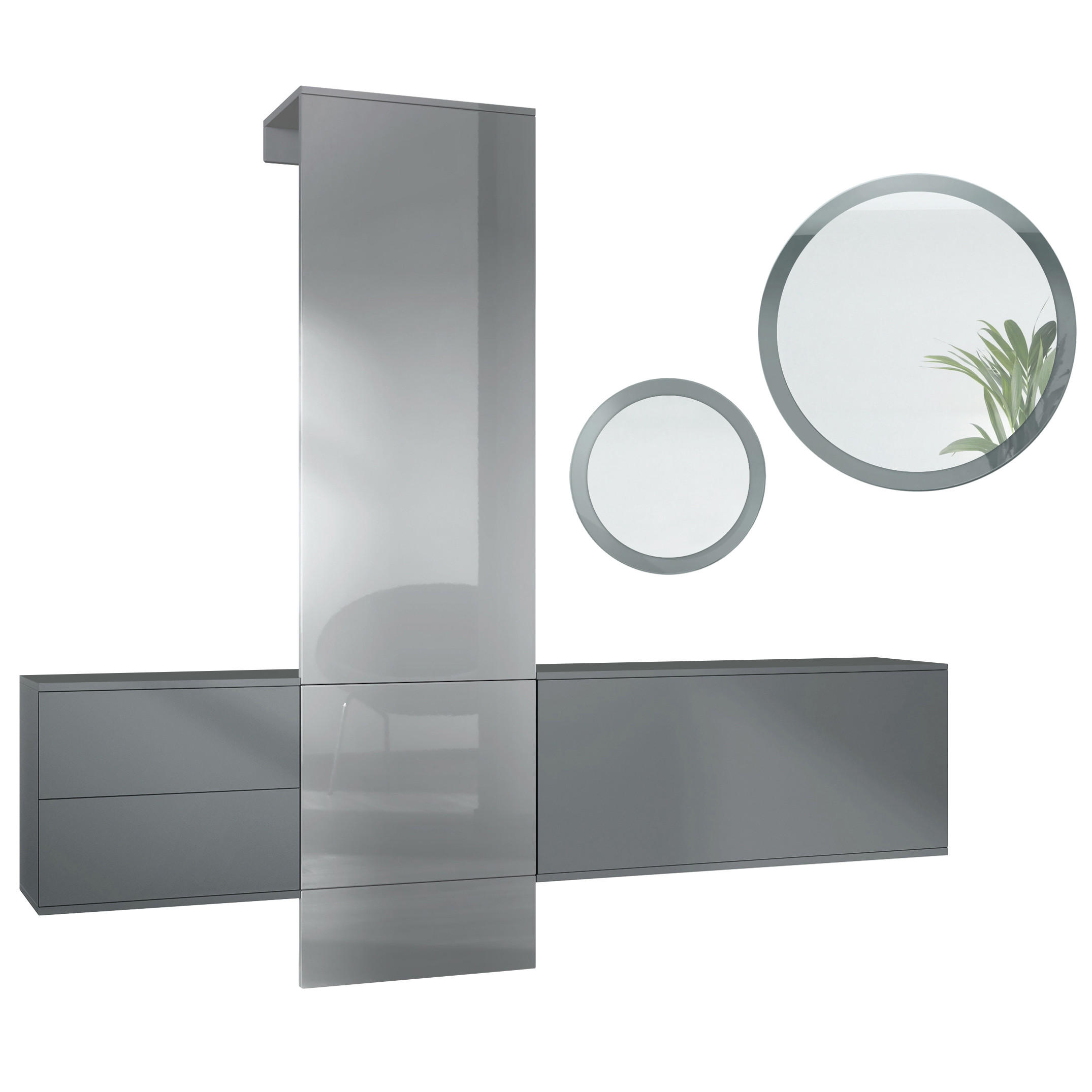 GARDEROBE DualVista Grau Hochglanz - Grau, Holzwerkstoff (208/193/35cm) - Vladon