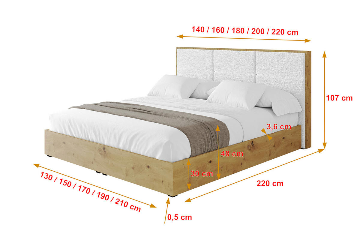 POLSTERBETT mit Bettkasten und Lattenrost, Bett mit Matratze H3/H4 - ENZO1 180x200 Weiß - Weiß, Holzwerkstoff/Textil (180/200cm) - ALTDECOR