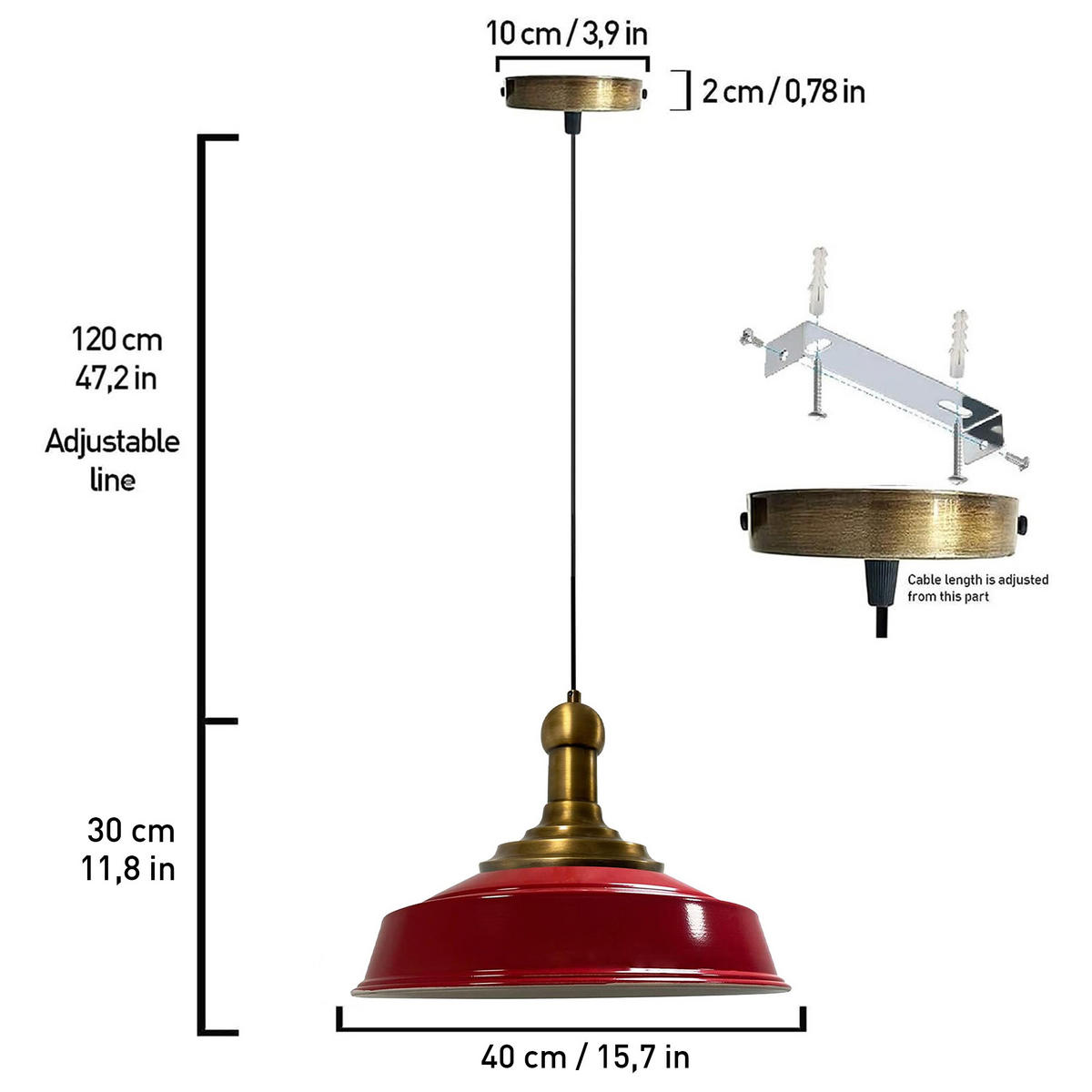 KÜCHENLAMPE Asletl Long-Knob 40/30 cm - Rot, Metall (40/30cm) - Bamyum