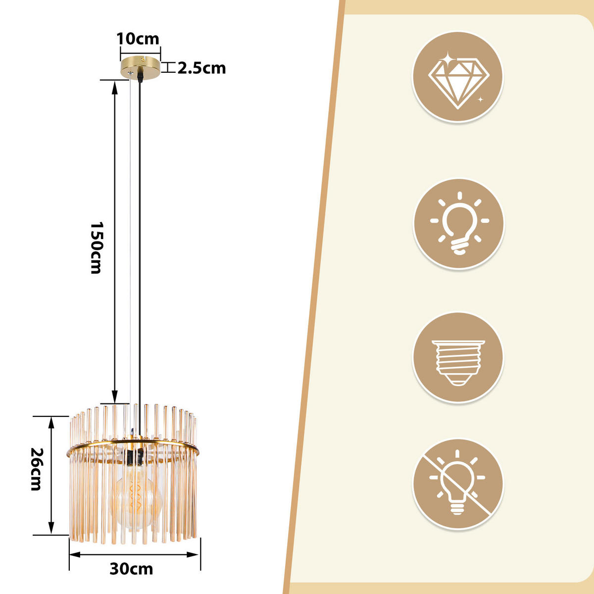 PENDELLEUCHTE Seraphina 30/10/150 cm - Goldfarben, Metall (30/10/150cm) - ZMH