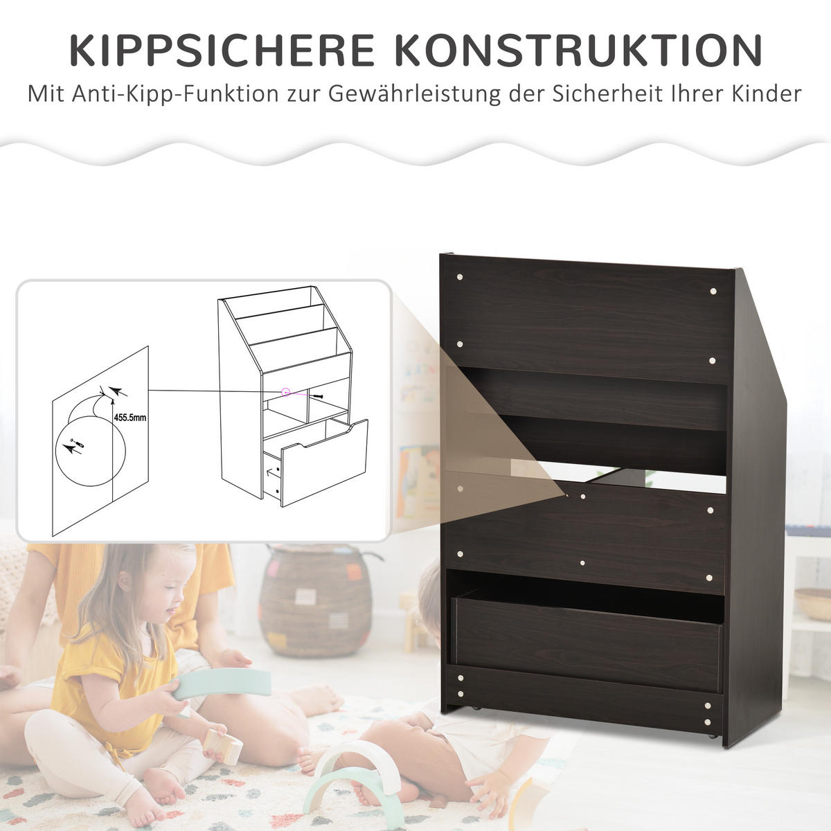 KINDERBÜCHERREGAL - Grau, Holzwerkstoff (29.9/90/60cm) - HOMCOM