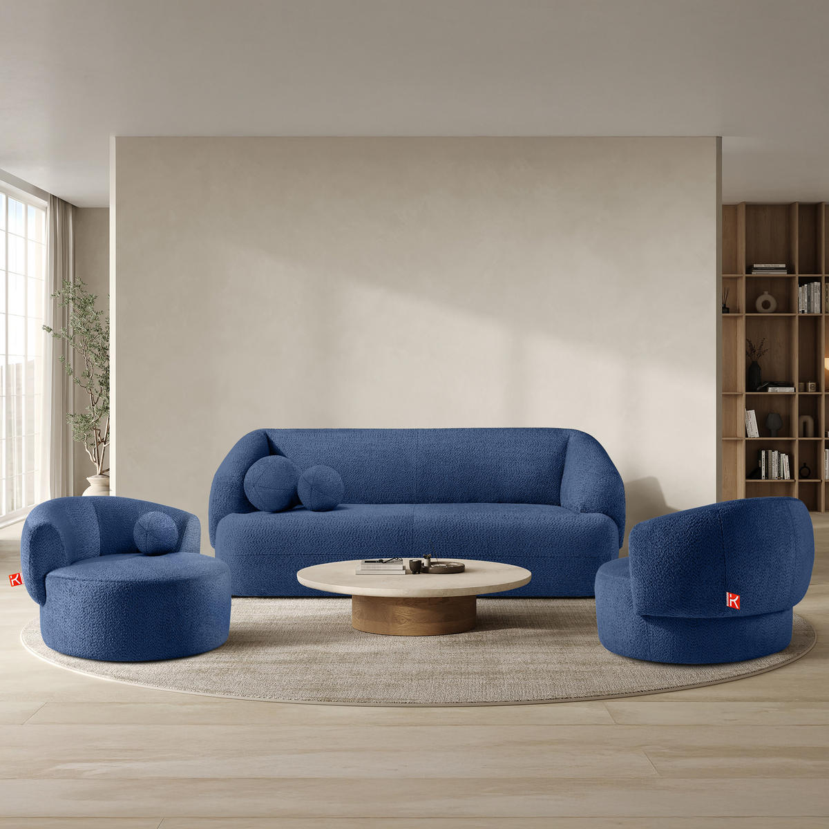 DREHSESSEL VIRA, Blau, Chenille - Blau/Schwarz, Holz/Holzwerkstoff (105/76/100cm) - KONSIMO®