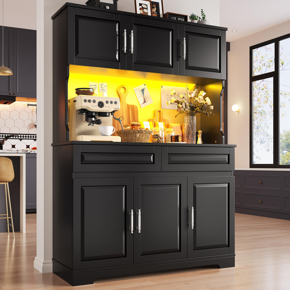 BUFFETSCHRANK App-Steuerung Schwarz 108/40/180 cm - Schwarz, Holz (108/180/40cm) - PANGIVO
