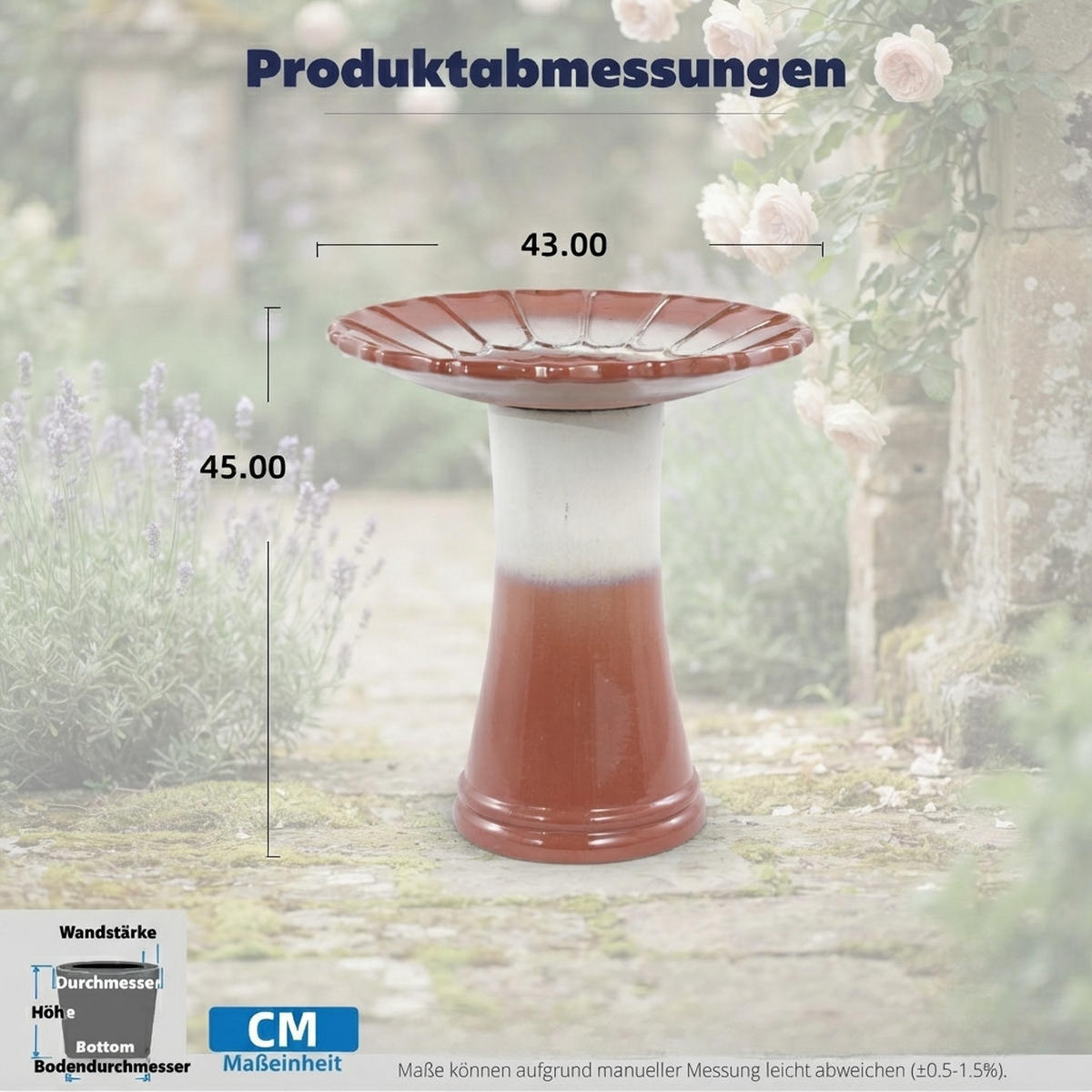 VOGELBAD mit Standfuß, Keramik Ø43/45H cm, Wetterfest, Rot - Rot, Keramik (43/45/43cm) - LVHOM
